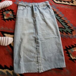 We The Free Light Blue Denim Midi Skirt